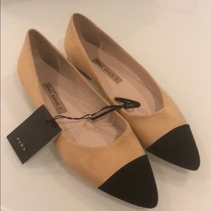 Zara Two Tone Black and Nude Pointy Flats